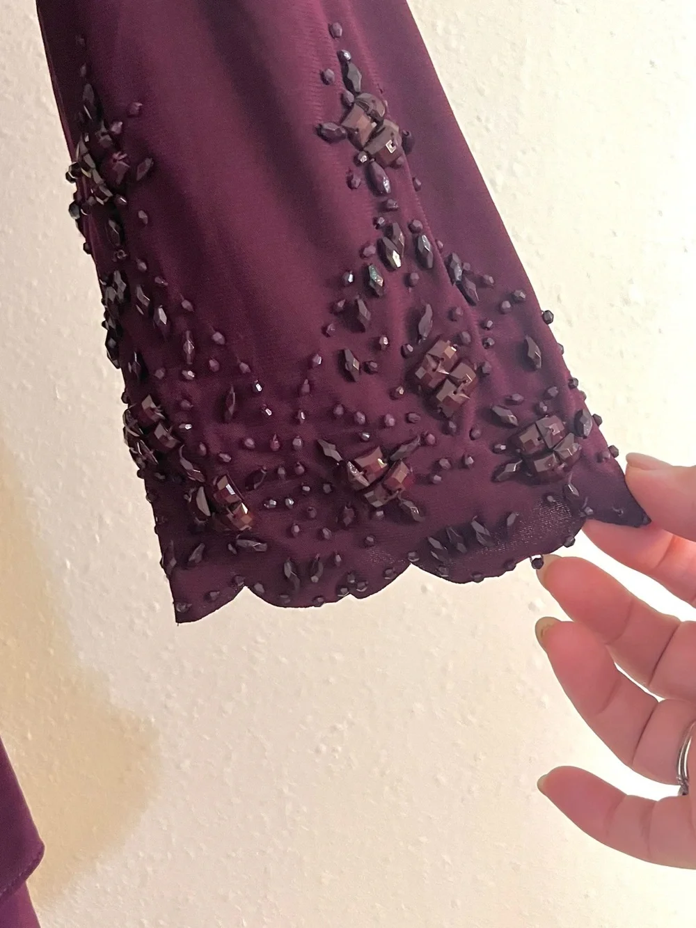 Alex Evenings Wine Burgundy Beaded Two-Piece Evening Gown Waterfall-Ruffle 10